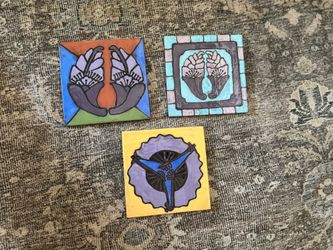 Vintage Salvaged Porcelanite Spain Art Tiles – Set of 3 Abstract Hand-Glazed