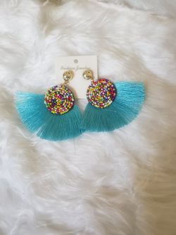 Blue Fringe Earrings Brand New