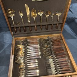Jean-Claude Bronze And Rosewood Flatware Set