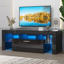 TV Stand, Living Room Entertainment Center with LED Lights and Storage and Shelves