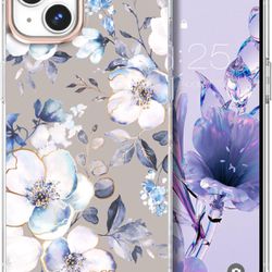 zelaxy Compatible with iPhone 15 Plus Flower Case, Soft & Flexible TPU Shockproof Cover Flower Garden Patterns Full Body Protective Floral Phone Case 