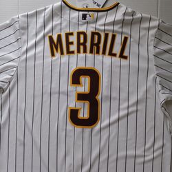 Size M Jackson Merrill San Diego Padres Nike Men's Home White Pinstripe Player Jersey