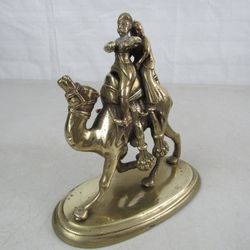 Vintage Heavy Brass Camel With Man & Woman Riders-7" Height X 6 3/4" Length
