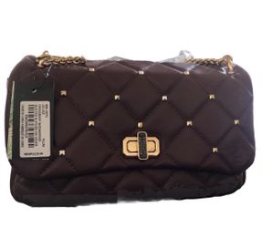 BADGLEY MISCHKA Medium Studded Quilted Shoulder Bag in Wine/Plum New