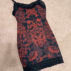 New Small Red Black Lace Y2K Short Slip Dress Goth Gothic 