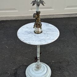 Vintage Hollywood Regency  Floor Lamp  With Bronze  Cherub And Marble Table