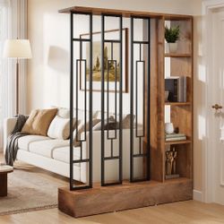70.9" Wall Room Divider, Freestanding Wall Partition with Display Shelves