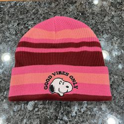 Peanuts Snoopy Good Vibes Only Stripe Beanie One Size Fits Most.  Brand New 