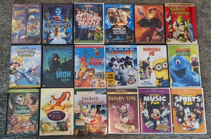 LOT Of 18 Children's & Family DVD Movies Disney Pokemon Muppet Shrek