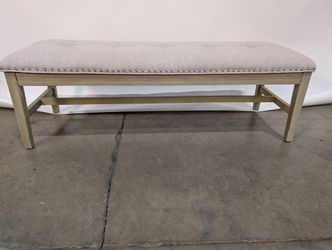 Neutral Fabric Tufted Bench with Nailhead Trim