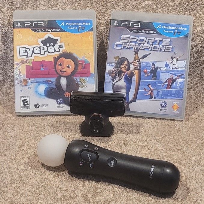 PLAYSTATION MOVE BUNDLE SETUP * SONY PS3 EYE CAMERA SENSOR WAND VIDEO GAME DISK DISC