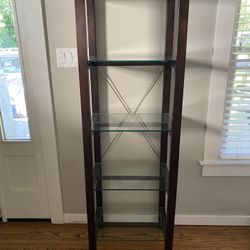 Crate And Barrel Wood And Glass Shelving Unit