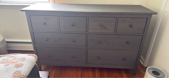 8-Drawer Dresser – Dark Gray  Solid pine HEMNES dresser from IKEA, purchased 2019. 63”W x 37⅜”H x 19⅝”D.