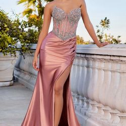 Beaded Long Corset Formal Fitted Prom Gown 