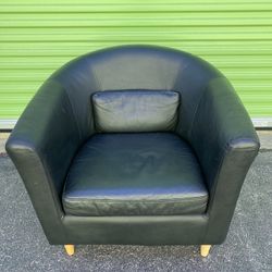 Black Leather Sofa Side Accent Waiting Room Chair With Attached Back Pillow 