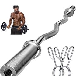 EXBTOKA Barbell Curl Bar for Squat, Weight Lifting, Bicep Curl, 47" Olympic EZ Curl Bar for 2-inch Weight Plate，Weight Bar for Home Gyms，2 Spring Coll