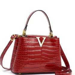 Elegant V Shape Leather  Crocodile Pattern Handbag