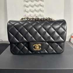 Chanel Mini Rectangular Flap Bag - Black Lambskin Leather