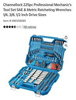 Channellock 225pc Professional Mechanic's Tool Set SAE & Metric Ratcheting Wrenches 1/4, 3/8, 1/2 inch Drive Sizes