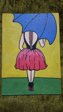 Hand painted Acrylic Painting Girl with Umbrella