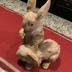 New 11 Inches Tall Rabbits Couple Garden Decoration, Weather Resistant Finish, Realistic Painted Accents. 