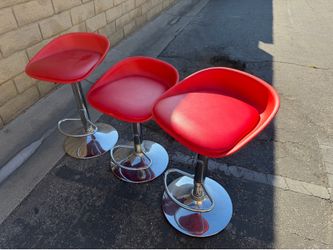 Set of 3 Modern Adjustable Bar Stools – Red