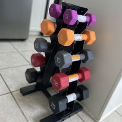 new pair of 5,8,10,12,15lb and rack