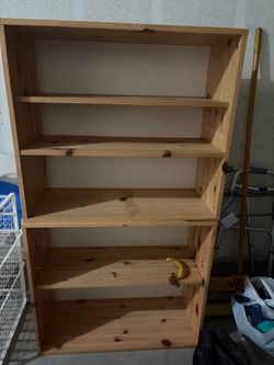 Tall Pine Wood Bookcase with 5 Shelves