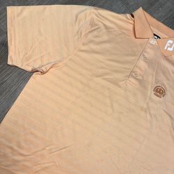 FootJoy Polo Shirt Mens Large Peach Striped Waialae Country Club Golf Logo