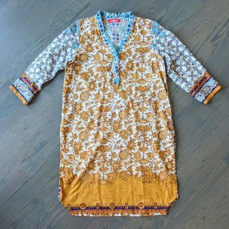 Zeen Women's Pakistani Indian Kurti, Blue / Yellow - Size 12