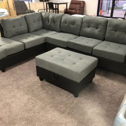 BRAND NEW REVERSIBLE SECTIONAL SOFA WITH STORAGE OTTOMAN 