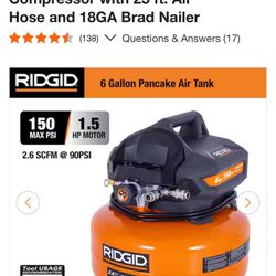 RIDGID 6 Gal. 150 PSI Portable Electric Oil-Free 