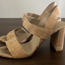 Ann Taylor Cork Women's Heels Slip On Sandals Sz 6.5 Beige Straps