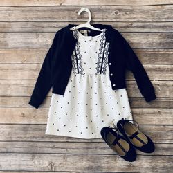 White and black dot dress 2t
