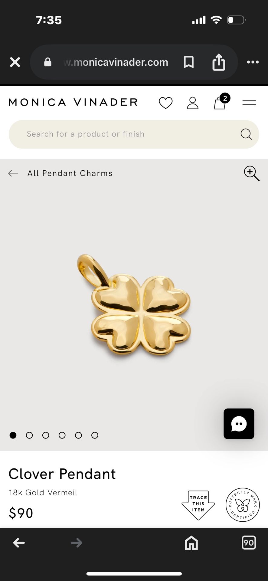 Monica Vinader Clover Pendant 18k Gold Vermeil $90