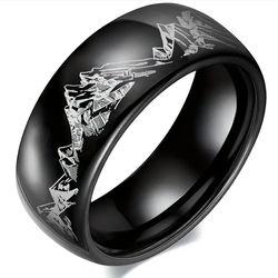 Men's 8mm Tungsten Carbide Mountain Landscape Laser Design Comfort-Fit Engagement Wedding Band