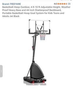 Basketball Hoop Outdoor, 4.9-10 ft Adjustable Height, Weather Proof Heavy Base and 44 Inch Shatterpr