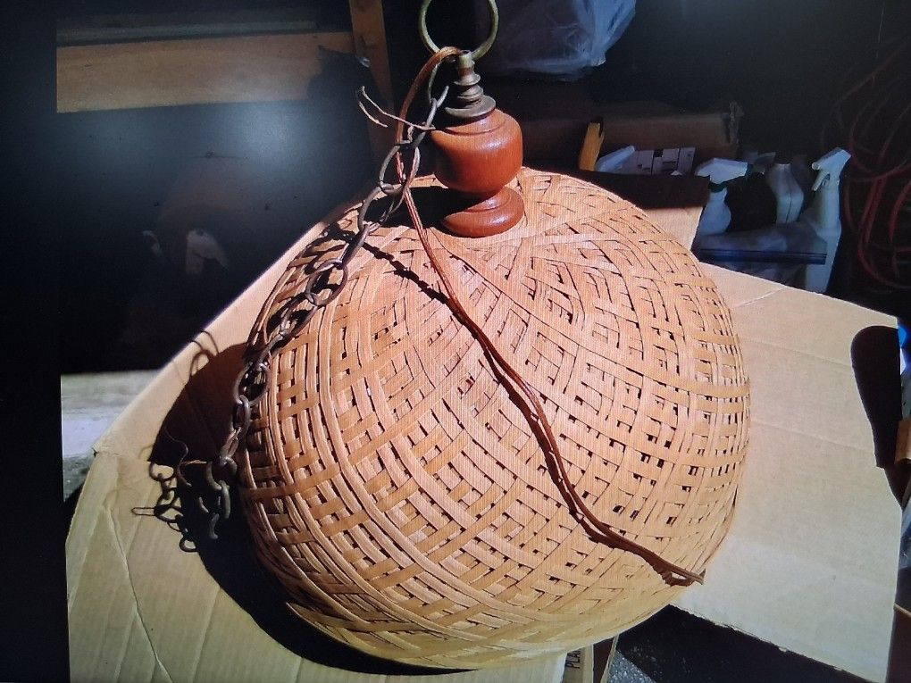 Vintage Wicker And Brass Swag Hanging Lamp