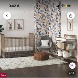 Gold Metal Crib and Changing Table
