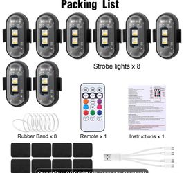 Set of 8 Wireless LED Lights for Vehicles with Remote Control | Features 8 Colors, Rechargeable Via USB, Ideal for Car Interiors, Trucks, Motorcycles,