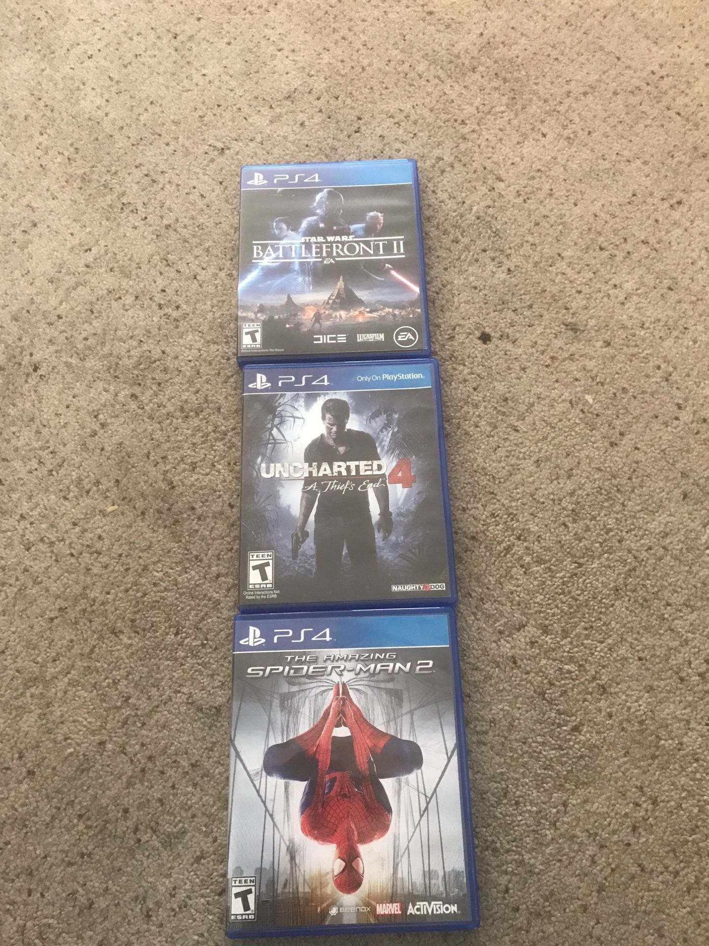 Battlefront 2, Uncharted 4,The Amazing Spider-Man 2