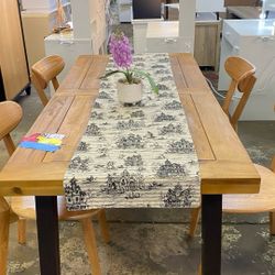 🪵 5-Piece Solid Oak Wood Dining Set – $299 • 🌿 4 solid oak wood chairs — mid-century modern style with wide rounded backrest for comfort • 🍽 Matchi