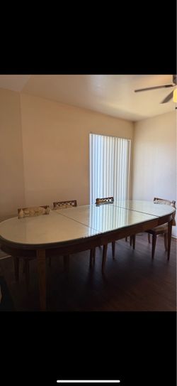 Large Wood Dining Table with Glass Top