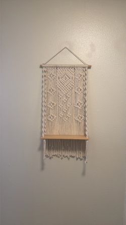 Macrame Wall Hanging with Wood Shelf