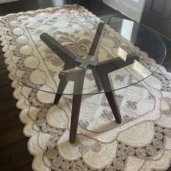 Beautiful Glass Dining table, Bistro Table, Wooden Base