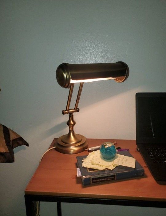 Brass Midcentury Bankers Lamp; Piano Lamp; Desk Top Lamp Study