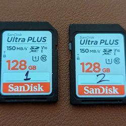 2x 128G SanDisk Ultra Plus SDXC Cards 