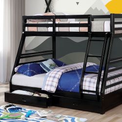 Bunk Beds Full/twin / With 2 Drawers / Mattress Included/ Color Black.   Litera Nueva Color Negra / Colchones Incluidos/ 2 Cajones 