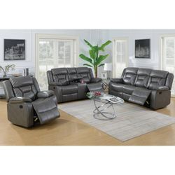 Brand New Gray Or Brown Leather Gel Manual Reclining Sofa + Loveseat + Chair 3PCs Set
