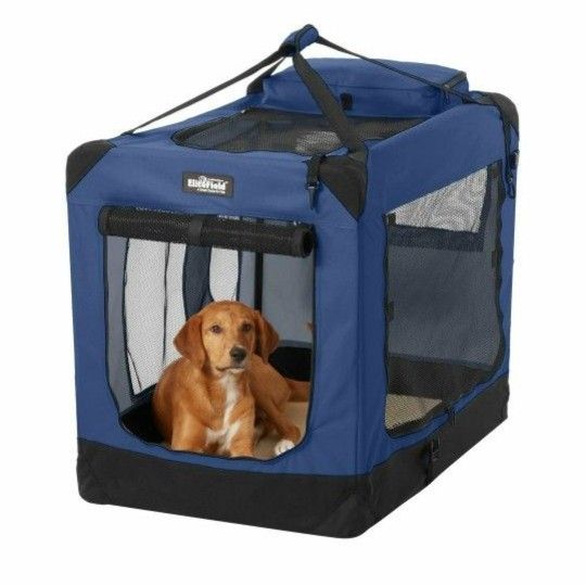 EliteField 3-Door Collapsible Soft-Sided Dog Crate, 36", Blue XL